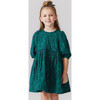 Girls Brooke Gathered Puff Sleeve Twirl Dress, Evergreen Blooming Embroidery - Dresses - 2