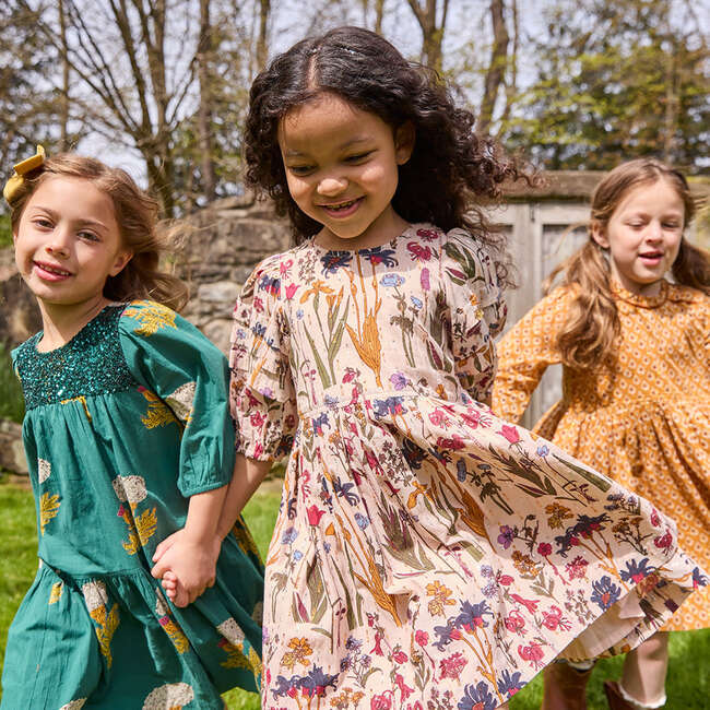 Girls Brooke Gathered Puff Sleeve Twirl Dress, Autumn Flowers - Dresses - 3