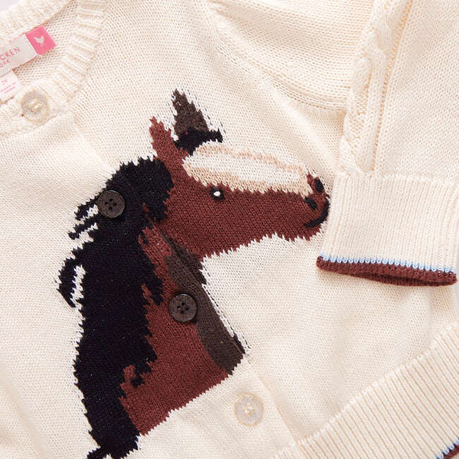 Girls Cable Constance Gathered Puff Shoulder Buttoned Sweater, Wild Horse - Sweaters - 3