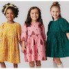 Girls Brooke Gathered Puff Sleeve Twirl Dress, Evergreen Blooming Embroidery - Dresses - 4