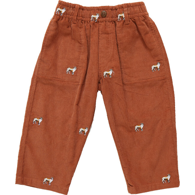 Boys Jackson Dog Embroidery Corduroy Pull-On Pant, Light Rust