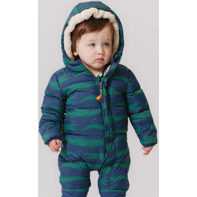 Baby Sherpa Lined Water-Resistant Hooded Puffer Snowsuit, Crocodiles - Snowsuits - 2