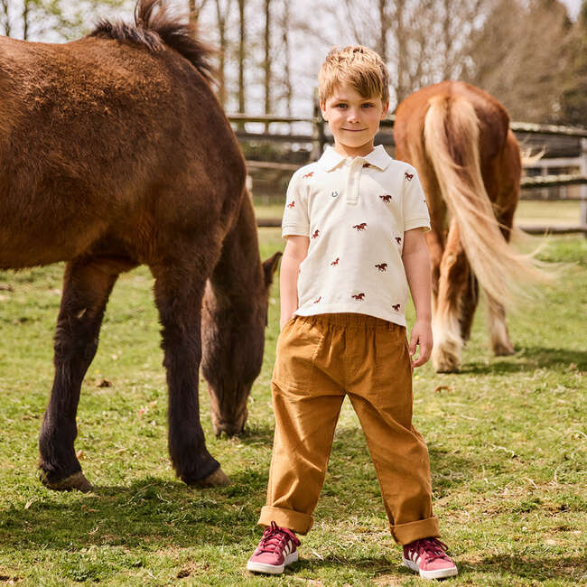 Boys Alec Short Sleeve Polo Shirt, Lucky Horses Embroidery - Shirts - 2