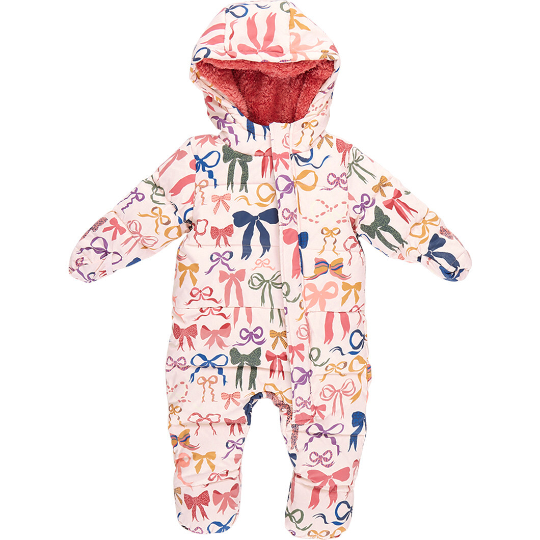 Baby Sherpa Lined Water-Resistant Hooded Puffer Snowsuit, Bows On Bows Pink - Snowsuits - 1