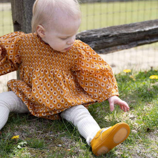 Baby Girls Stevie Ruffle Neck Long Puff Sleeve Bubble, Gold Tear Drop - Onesies - 2