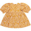 Girls Brooke Gathered Puff Sleeve Twirl Dress, Inca Gold Blooming Embroidery - Dresses - 7