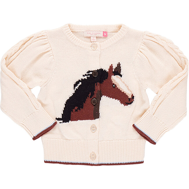 Baby Girls Cable Constance Gathered Puff Shoulder Buttoned Sweater, Wild Horse