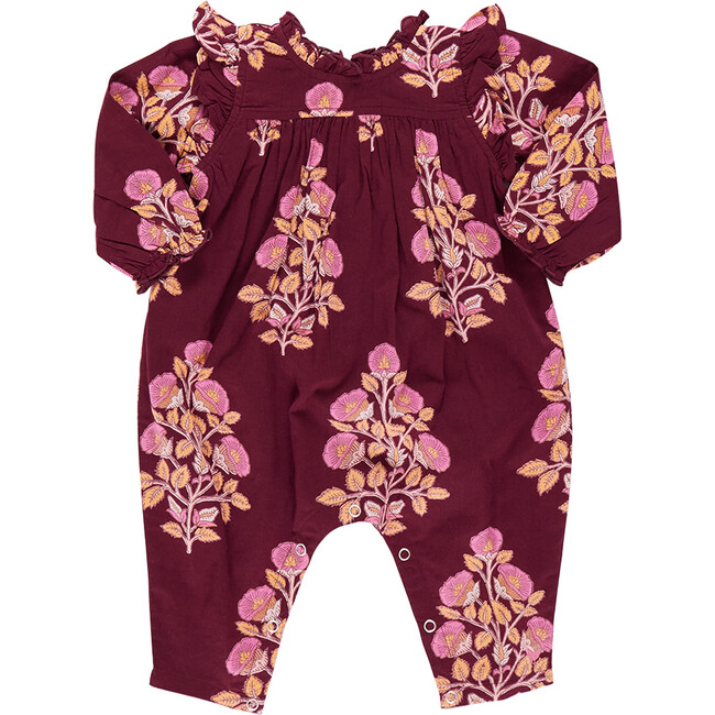 Baby Girls Kalani Ruffle Shoulder Long Sleeve Jumper, Burgundy Bouquet Floral