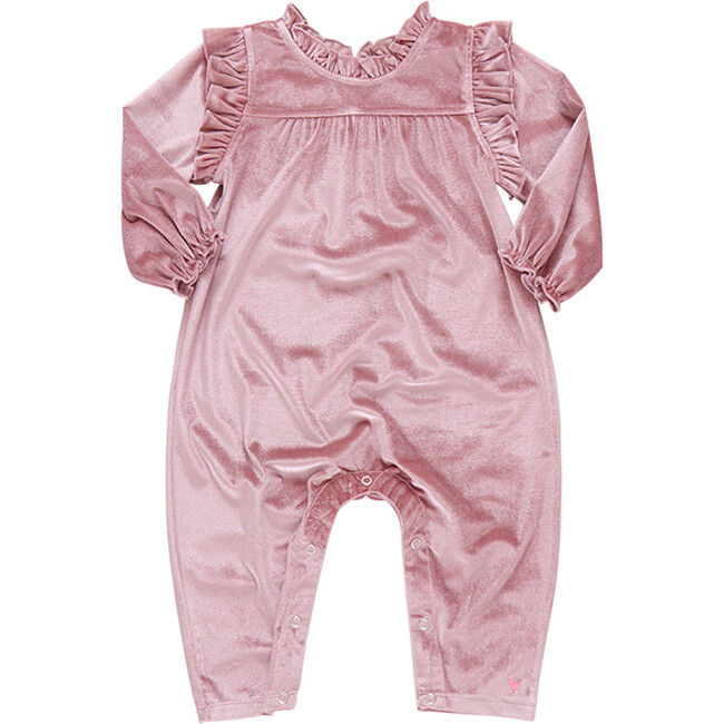 Baby Girls Kalani Velour Ruffle Shoulder Long Sleeve Jumper, Mauve