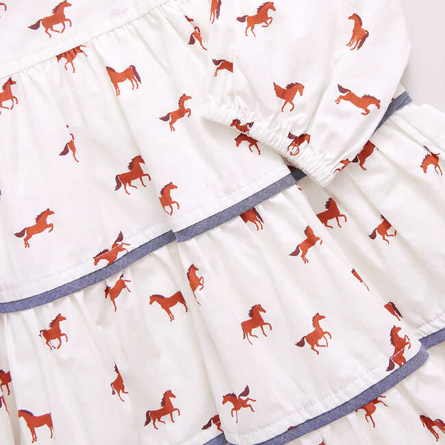 Baby Girls Julia Contrast Chambray Trim Tired Dress & Bloomer Set, Tiny Horses - Dresses - 4