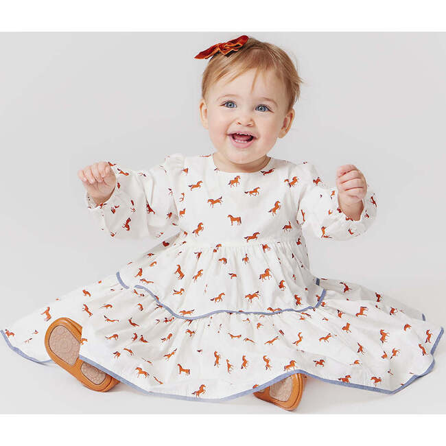 Baby Girls Julia Contrast Chambray Trim Tired Dress & Bloomer Set, Tiny Horses - Dresses - 5