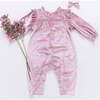 Baby Girls Kalani Velour Ruffle Shoulder Long Sleeve Jumper, Mauve - Onesies - 5