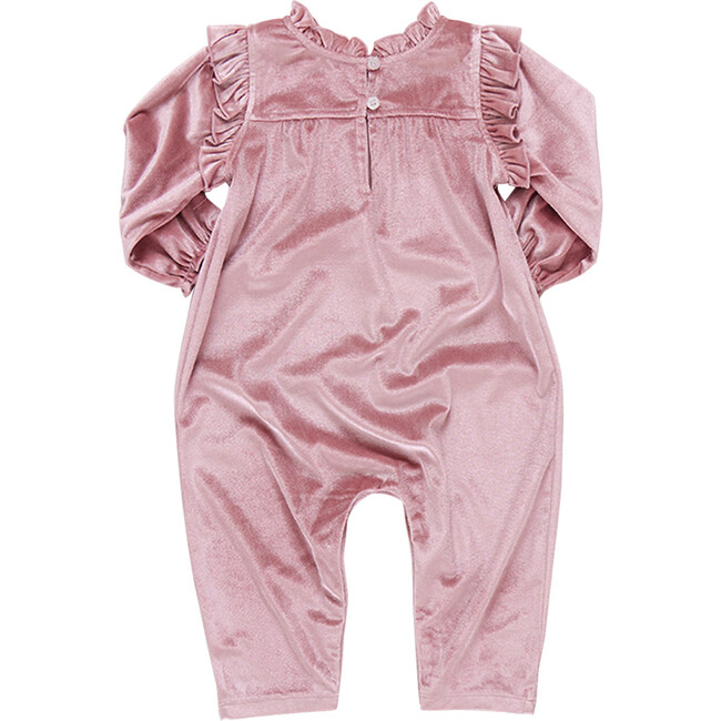 Baby Girls Kalani Velour Ruffle Shoulder Long Sleeve Jumper, Mauve - Onesies - 6