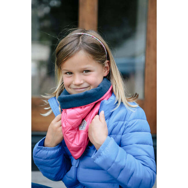 Kids Pullover Puff Diamond Quilted Scarf, Pink - Scarves - 2