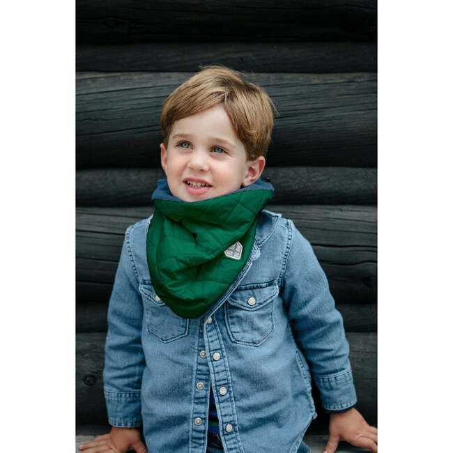 Kids Pullover Puff Diamond Quilted Scarf, Green - Scarves - 2