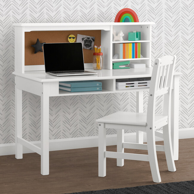 Kids' Wood Desk with Hutch & Chair, White - Desks - 4