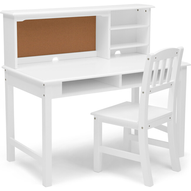 Kids' Wood Desk with Hutch & Chair, White - Desks - 9