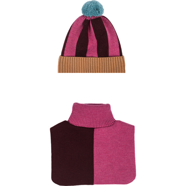 Set of 2 Merino Wool Beanie Hat, Cherry Berry 1-3y & Merino Wool Neck Warmer, Cherry Berry 1-5y