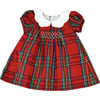 Tartan Plaid Round Collar Short Puff Sleeve Dress, Red - Dresses - 1 - thumbnail