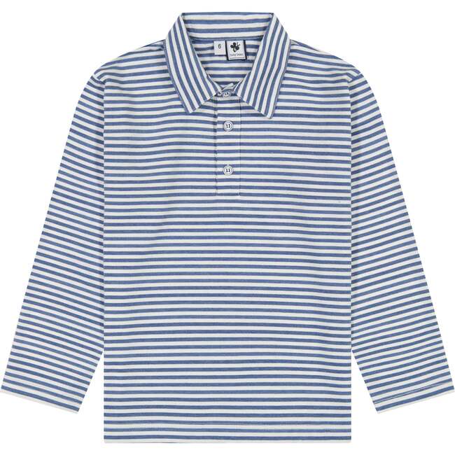 Busy Bees Boys Striped Long Sleeve Polo, Blue