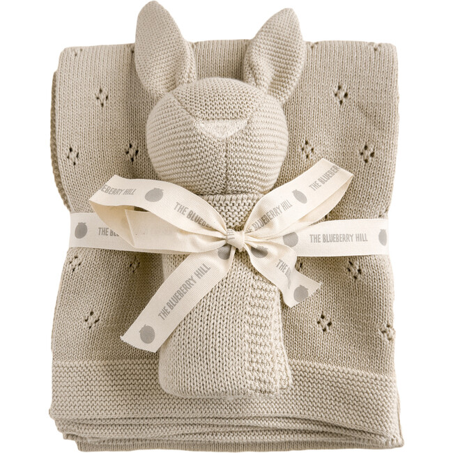 Bunny Lovey Blanket Set Organic Cotton Baby Gift Birch