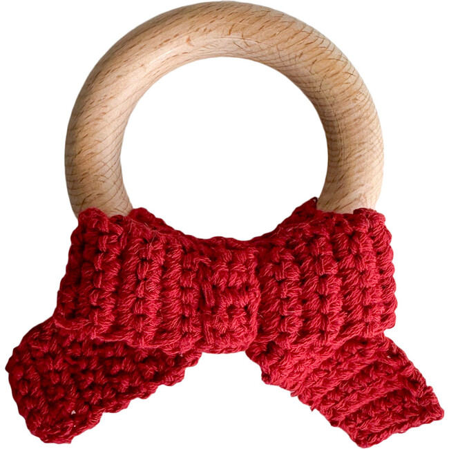 Cotton Crochet Teether Bow Red Christmas Holiday