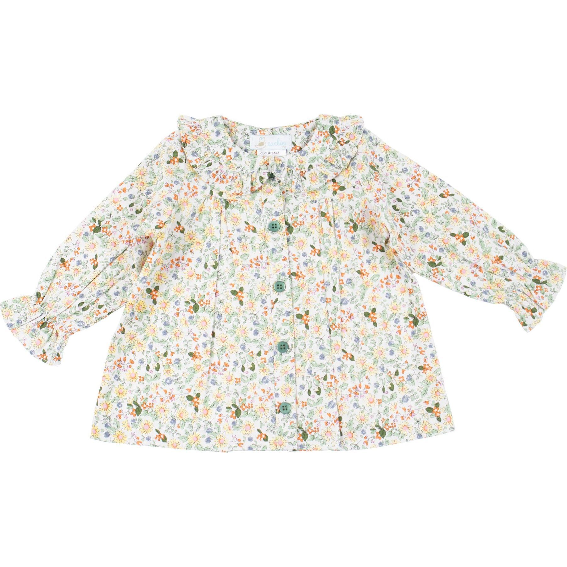 Yellow Floral Ruffle Sleeve Blouse, Yellow Multi - Button Downs - 1