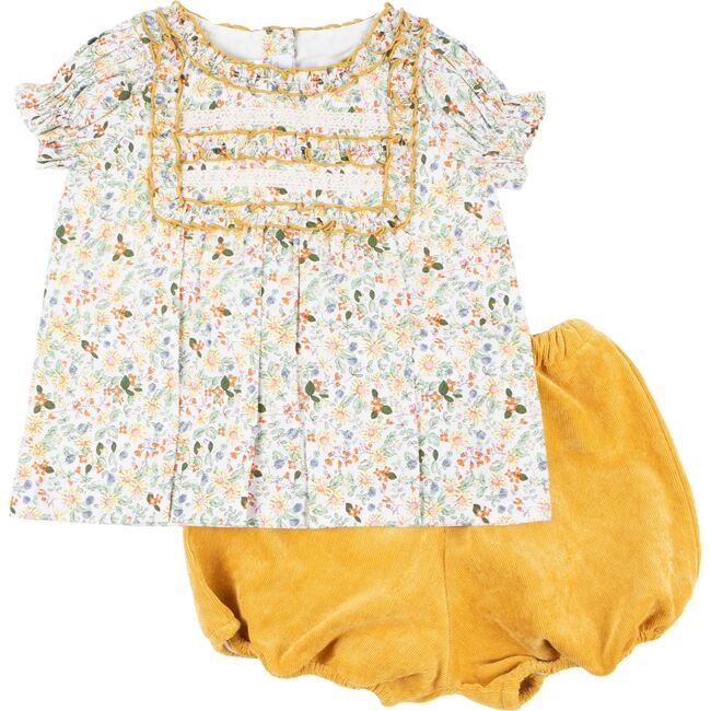 Yellow Floral Corduroy Set, Yellow Multi