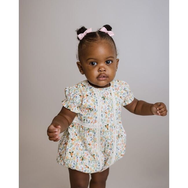 Yellow Floral Bubble Romper, Yellow Multi - Rompers - 3