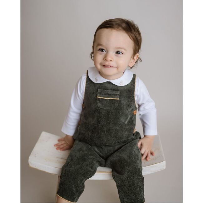 Forest Green Corduroy Overalls, Green - Rompers - 2