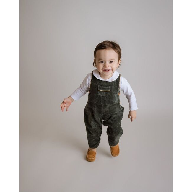 Forest Green Corduroy Overalls, Green - Rompers - 3