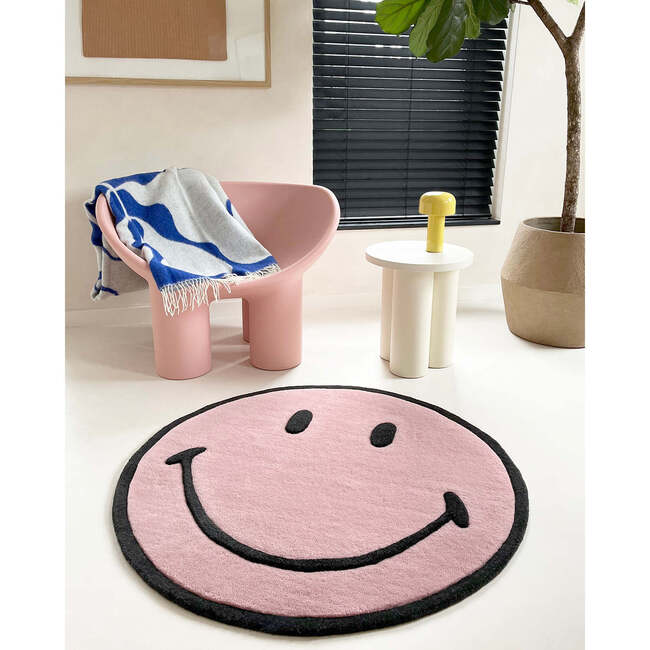 Round Smiley Rug, Pink - Rugs - 2