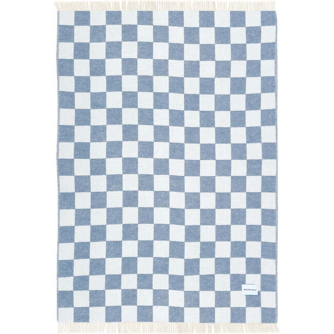 Checkerboard Blanket, Denim and White - Throws - 2