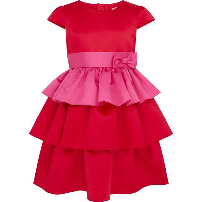 Ruby Frill Satin Girls Party Dress, Red & Pink