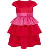 Ruby Frill Satin Girls Party Dress, Red & Pink - Dresses - 1 - thumbnail