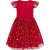 Stella Satin & Gold Star Girls Party Dress, Red - Dresses - 2