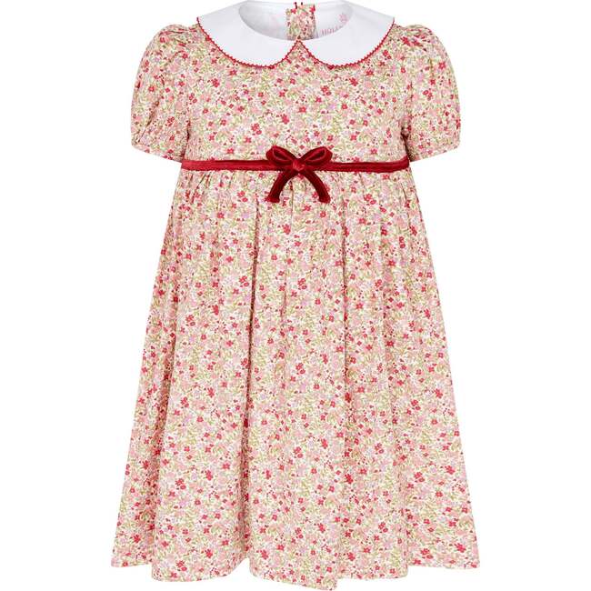 Princess Sophie Floral Bow Girls Dress, Red & Pink