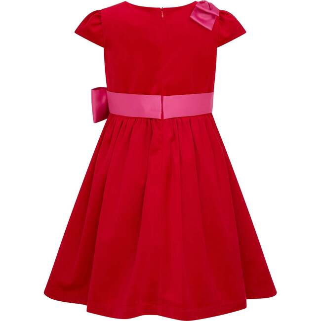 Rosie Velvet & Satin Bow Girls Party Dress, Red & Pink - Dresses - 2