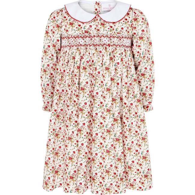 Princess Darcey Hand Smocked Floral Girls Dress, Red