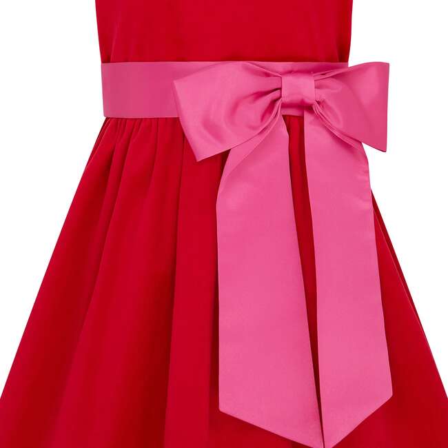 Rosie Velvet & Satin Bow Girls Party Dress, Red & Pink - Dresses - 3