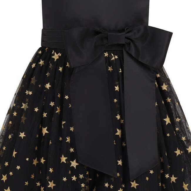 Stella Satin & Gold Star Girls Party Dress, Black & Gold - Dresses - 2