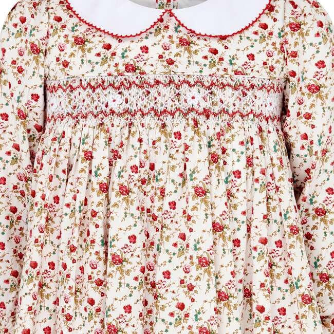 Princess Darcey Hand Smocked Floral Girls Dress, Red - Dresses - 3