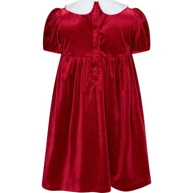 Princess Cherry Hand Smocked Velvet Girls Dress, Red - Dresses - 2