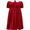 Princess Cherry Hand Smocked Velvet Girls Dress, Red - Dresses - 2