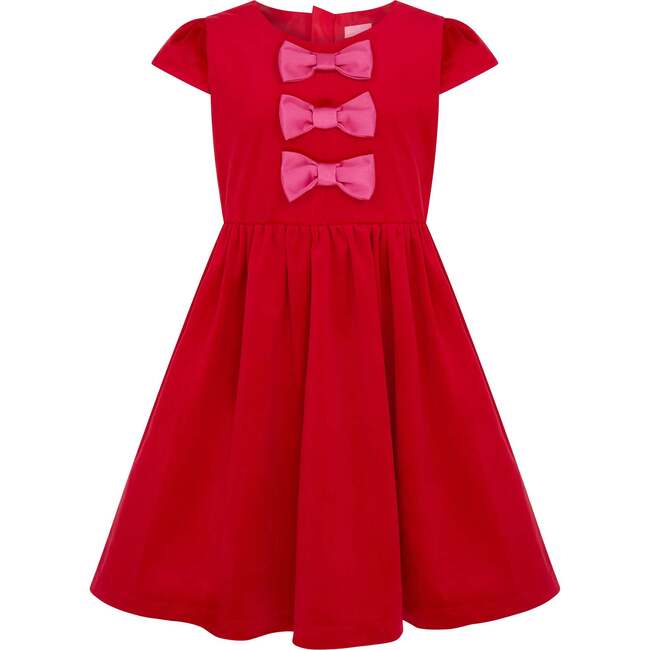 Joy Velvet & Satin Bows Girls Party Dress, Red & Pink