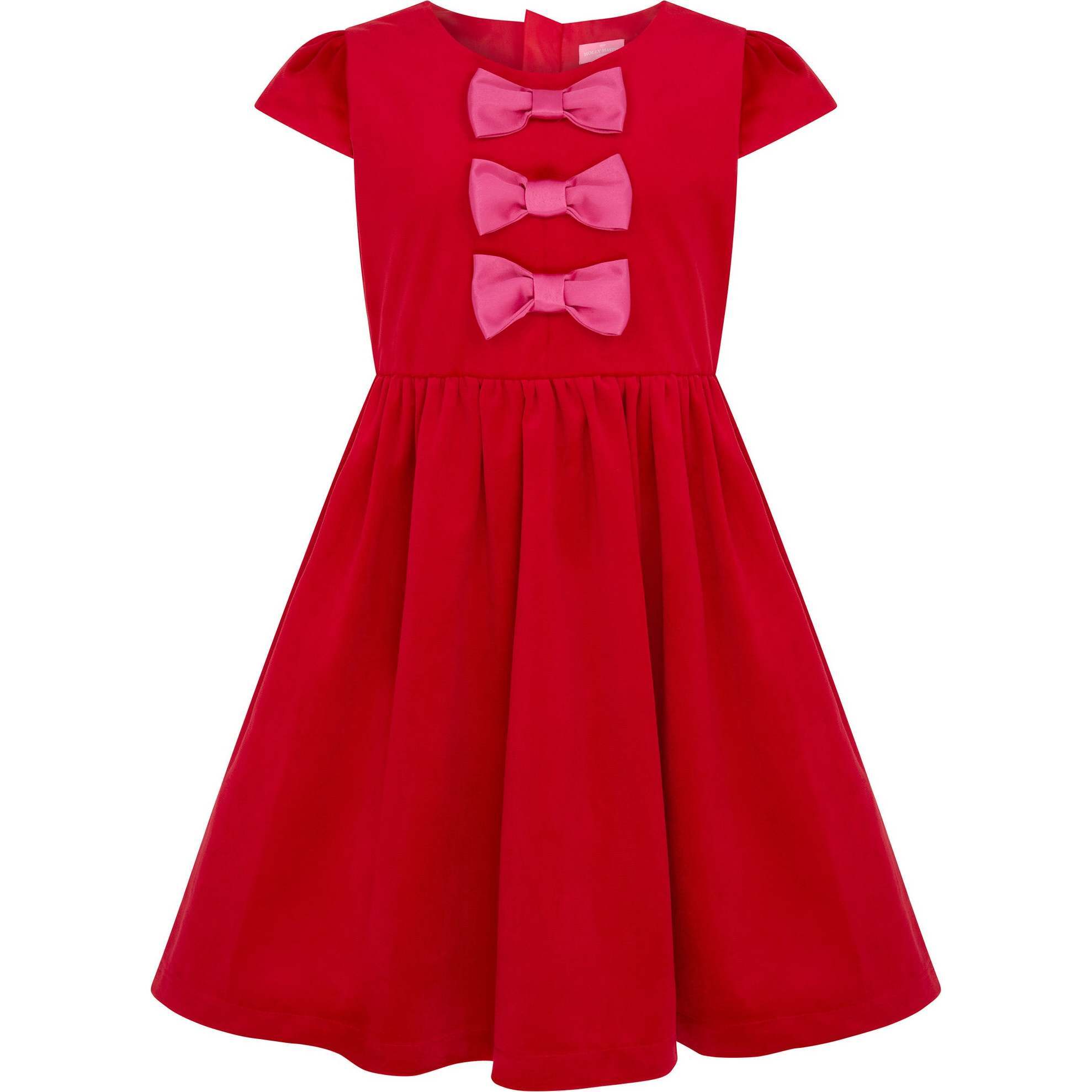 Joy Velvet & Satin Bows Girls Party Dress, Red & Pink - Dresses - 1