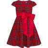 Jessie Plaid & Satin Bow Girls Party Dress, Red - Dresses - 1 - thumbnail