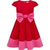 Florence Bow Satin Girls Party Dress, Red & Pink - Dresses - 1 - thumbnail