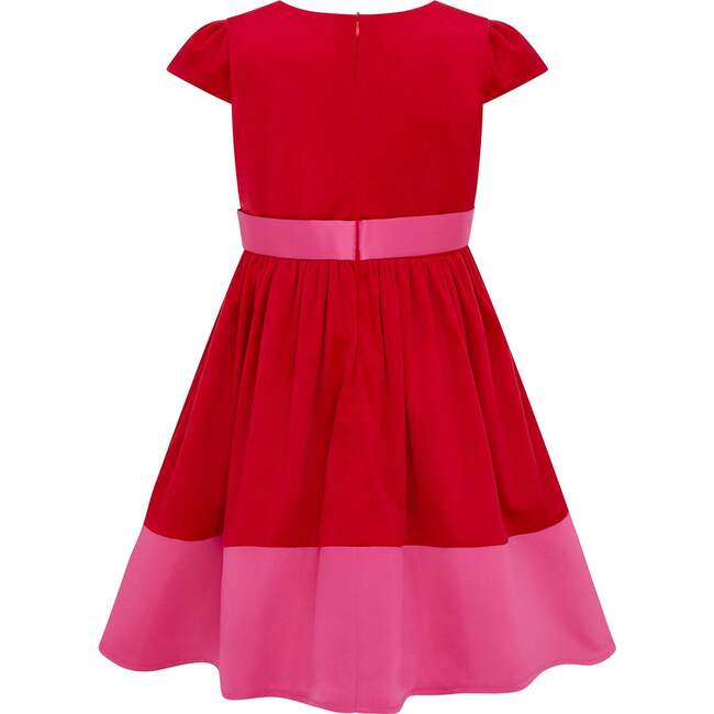 Florence Bow Satin Girls Party Dress, Red & Pink - Dresses - 2