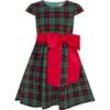 Cameron Plaid & Satin Bow Girls Party Dress, Green & Red - Dresses - 1 - thumbnail